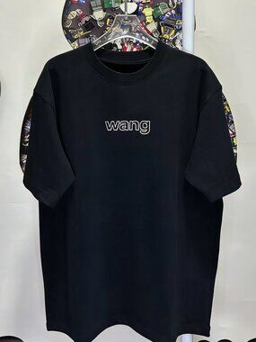 Alexander Wang classic black logo T-shirt, 100% cotton.